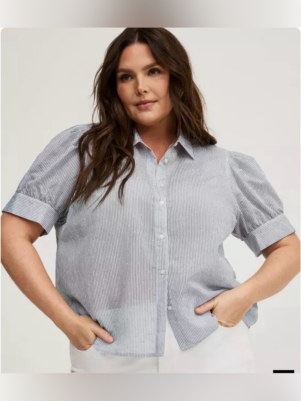 Torrid Rhinestone Button-Up Blouse Top Striped Blue White Size 1X NEW